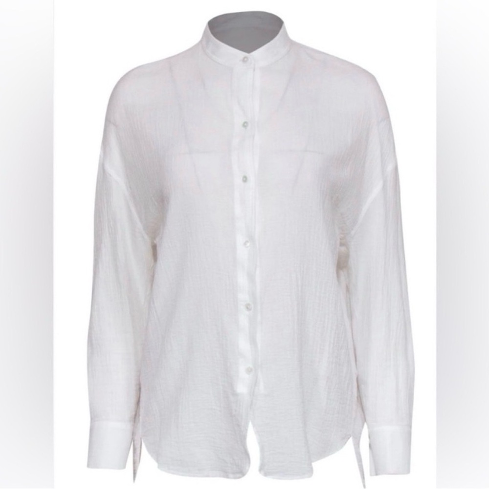 Vince - White Textured Long Sleeve Gauzy
Button-Up Cotton Blouse- Size XS-NWOT